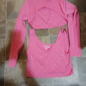 Feathers Pink Rhinestone Crop Top and Bolero Set Size Large Extra Large Excellen